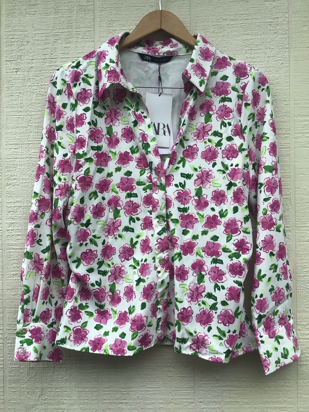 Zara floral long sleeve button down blouse